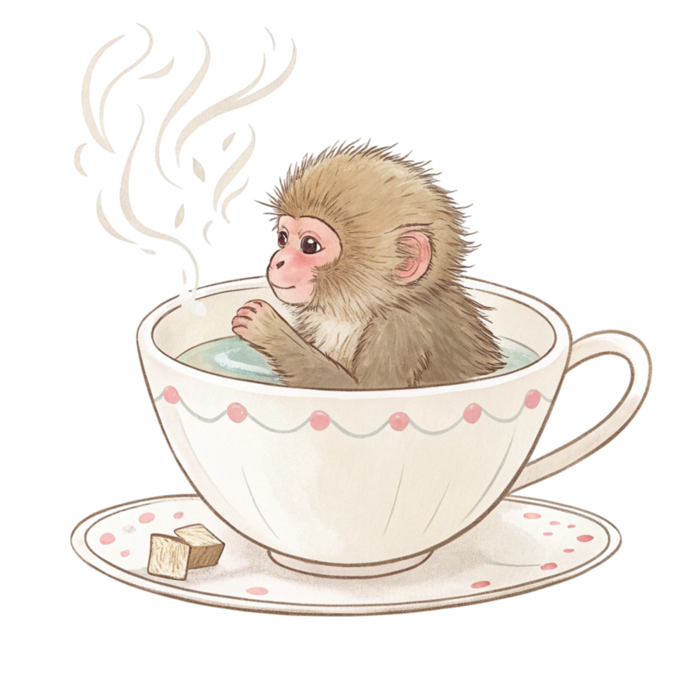a monkey in a tea cup with a cup of tea free png